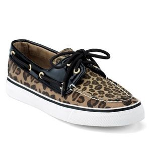 Sperry Leopard Biscayne Patent Leather Top Sider Boat Shoe Tan Black 10